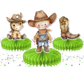 5 décorations rustiques en nid d'abeille sur le thème des cow-boys - Parfaites pour les baby showers et les fêtes d'anniversaire sur le thème occidental