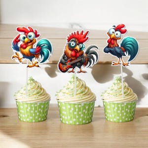 Funny Rooster Cupcake Toppers – 10 pcs Farm Chicken Party Picks – Hilarious Rooster Decorations for Birthday, BBQ, or Adult Party