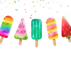 Popsicle Birthday Banner Cute Ice Cream Friends Party Supplies | Birthday Decorations for Cute Popsicles Theme