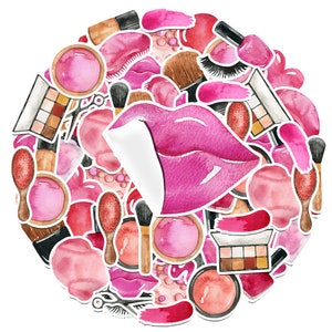 Lot de 25 autocollants maquillage - Autocollants beauté et cosmétiques en vinyle pour agendas, ordinateurs portables et blogueuses beauté
