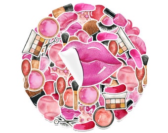 Makeup Stickers Pack of 25 - Beauty and Cosmetics Vinyl Decals for Planners, Laptops, and Beauty Bloggers
