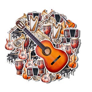 Ensemble d'autocollants pour instruments de musique – Collection d'autocollants de musique classique et folk, 20 pièces