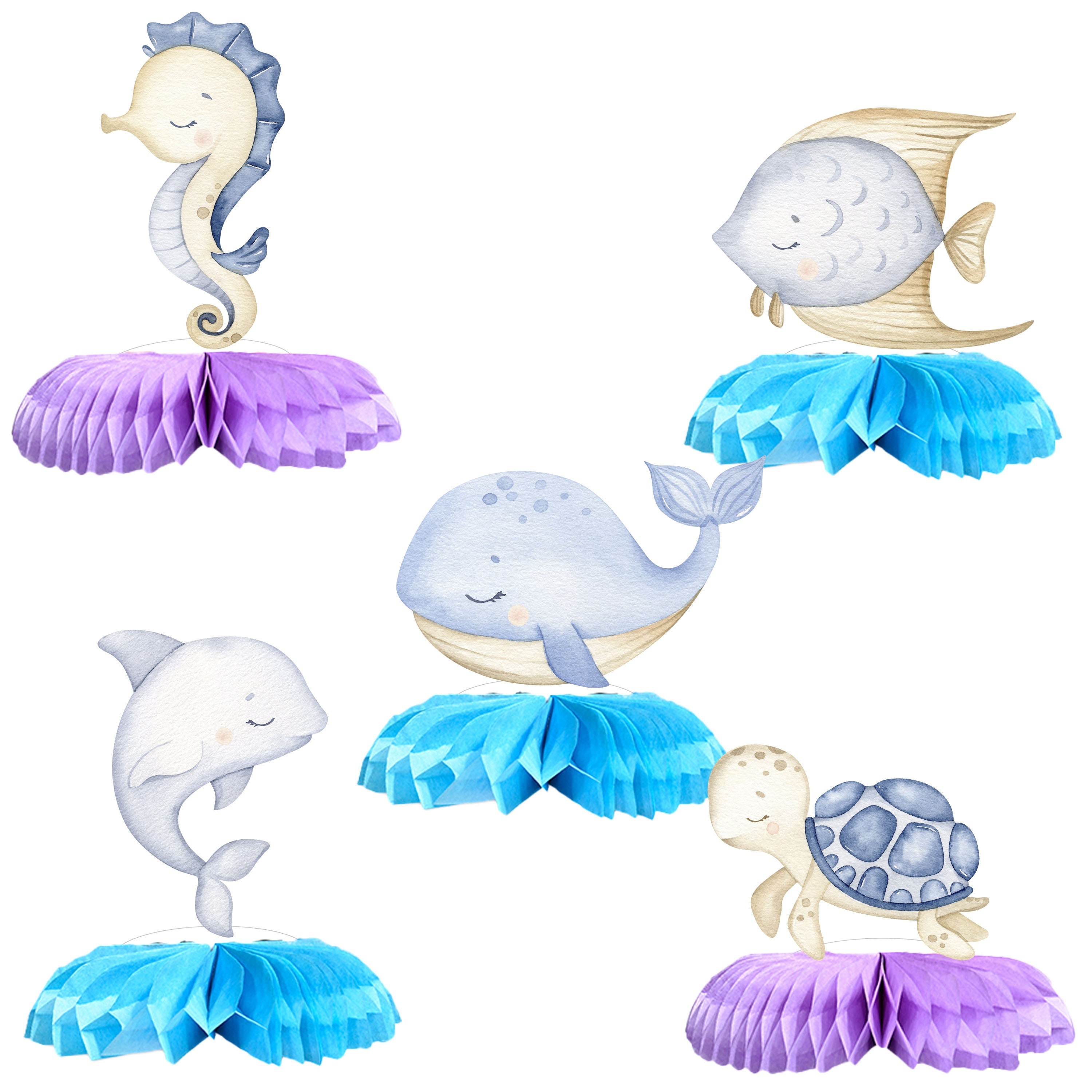 Under The Sea Theme Honeycomb Centerpieces for 1st Birthday and Baby Shower Party Decorations