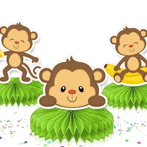Playful Monkey 5-Piece Honeycombs Centerpieces Set - Add a Touch of Jungle Fun to Your Decor