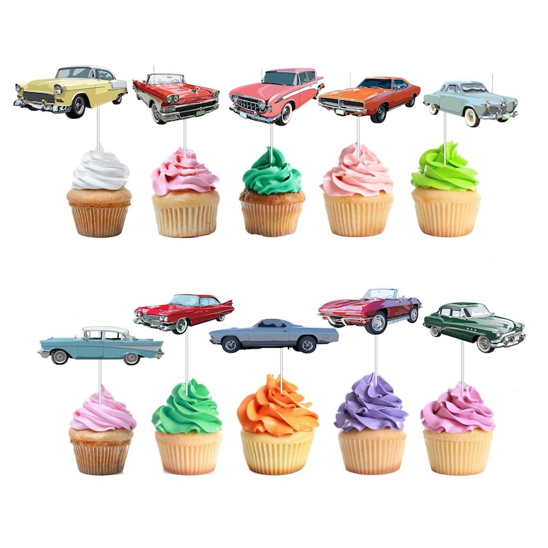 Vintage Classic Car Cupcake Toppers Classic Cars Party | Etsy