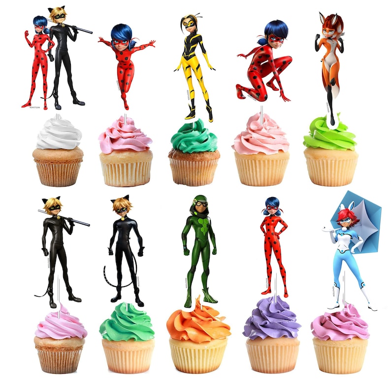 10 pcs Miraculous Ladybug Cupcake Toppers Adorable Party Decorations for Miraculous-Themed Celebrations image 2