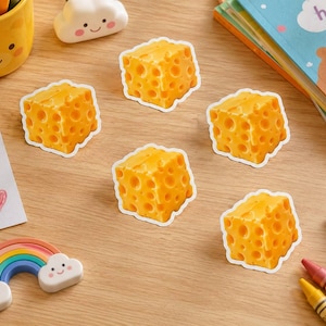 Cheese Cube Stickers | 20 Cute Cheese Stickers | Kawaii Food Stickers | Party Favor Decals | Planner Laptop Water Bottle Stickers