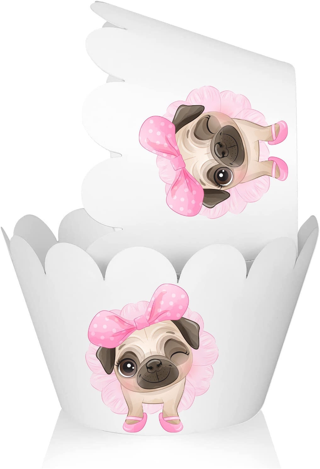 Pug Dog Cupcake Wrappers for Theme Birthday Party Supplies and Decorations