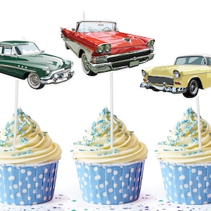 Vintage Classic Car Cupcake Toppers | Classic Cars Party Supplies for Birthday and etc.  | Classic vehicle Theme Birthday Decorations