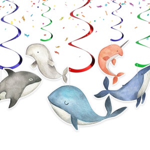 Whales Hanging Ceiling Streamers for Ocean Birthday or Baby Shower Party Decorations
