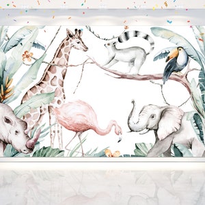 5x3FT Safari Animals Backdrop for Baby Shower Party Decoration . Jungle Animals Background for Baby Shower. Zoo Theme Photo Banner