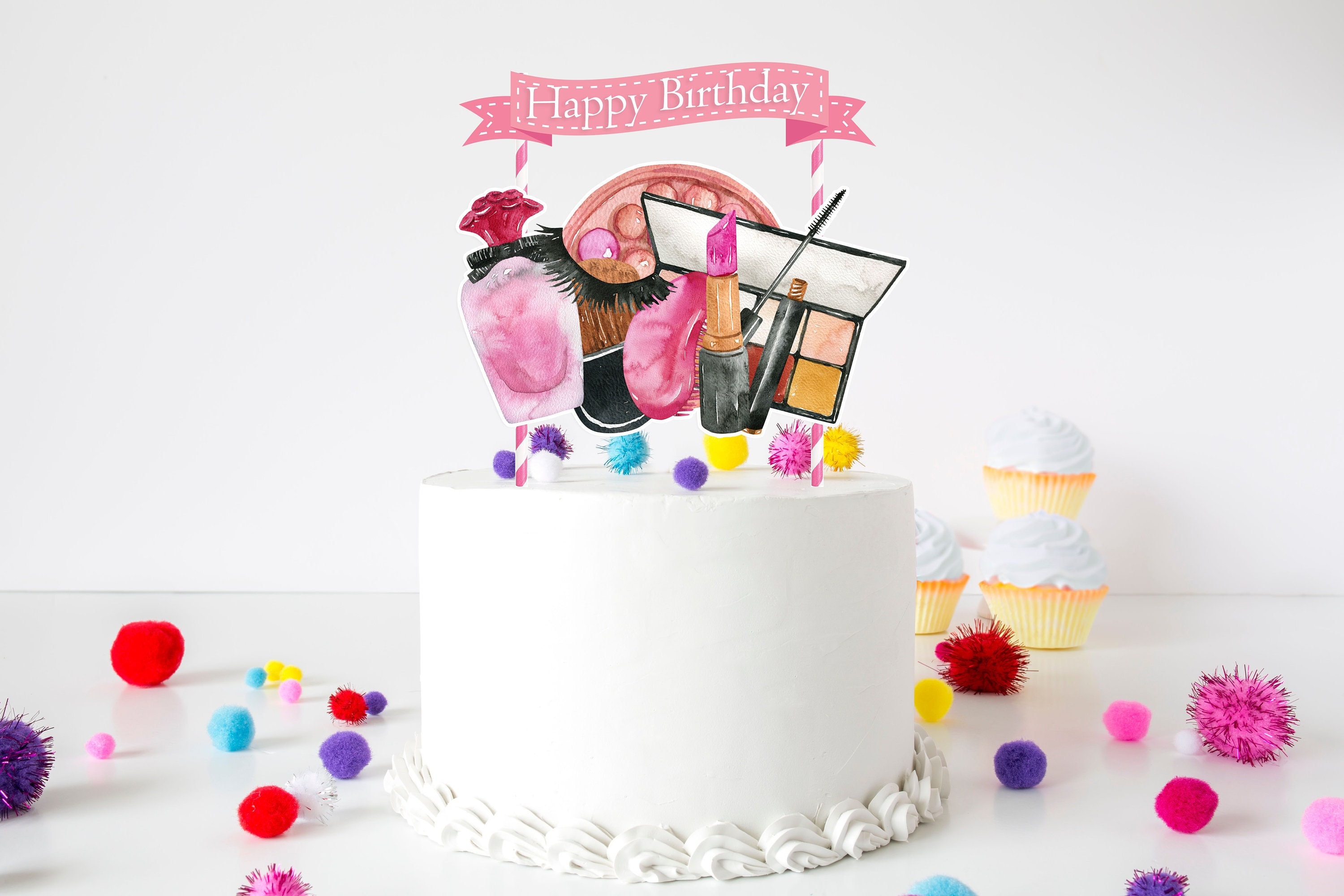 Make up Birthday Cake Topper for Beauty Spa Theme Party Etsy