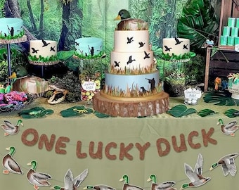 One Lucky Duck - Decorative Hanging Banner with Flying Ducks for Parties and Celebrations