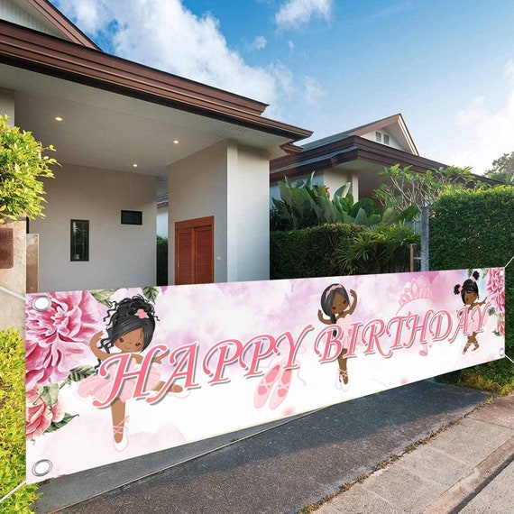 Afro Ballerina Happy Birthday Banner Outdoor Party Supplies - Etsy