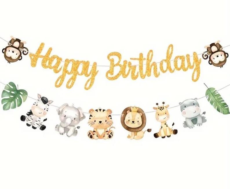 Jungle Safari Birthday Banner Set - Adorable Animal Party Decor for Kids' Celebrations
