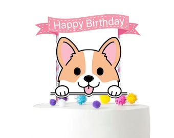 Kawaii corgi Cake Topper for Kids  |Cute Dog Birthday Party Supplies  | Dogs Theme Birthday Decoration