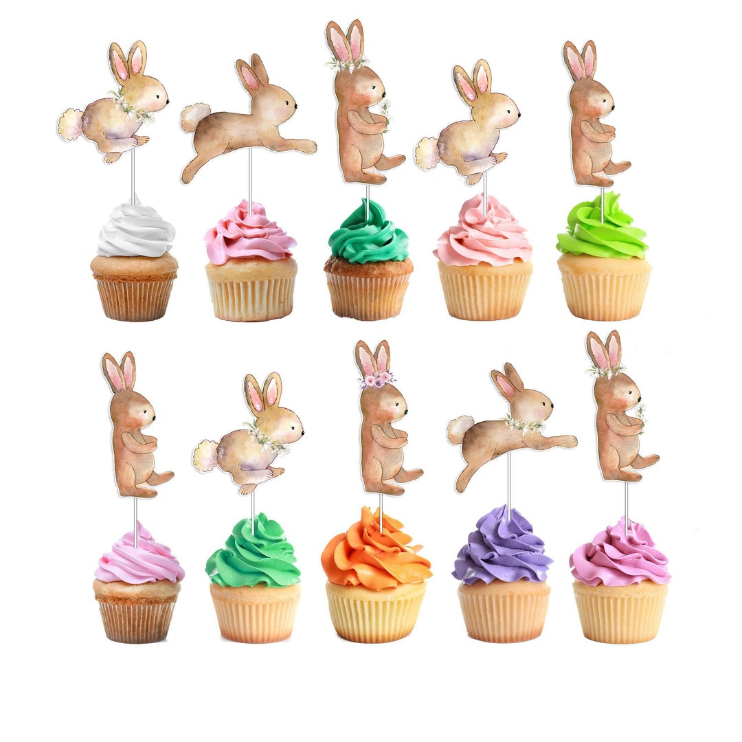 10 Pcs Bunny Cupcake Toppers Watercolor Theme for Kids Cute Etsy