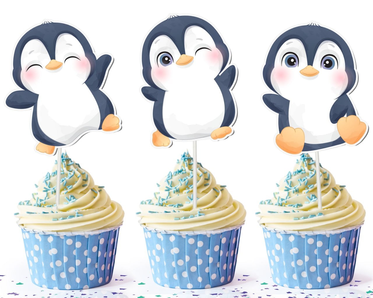 10 pcs Penguin Cupcake Toppers - Adorable Arctic Animal Cake Decorations for Winter Parties
