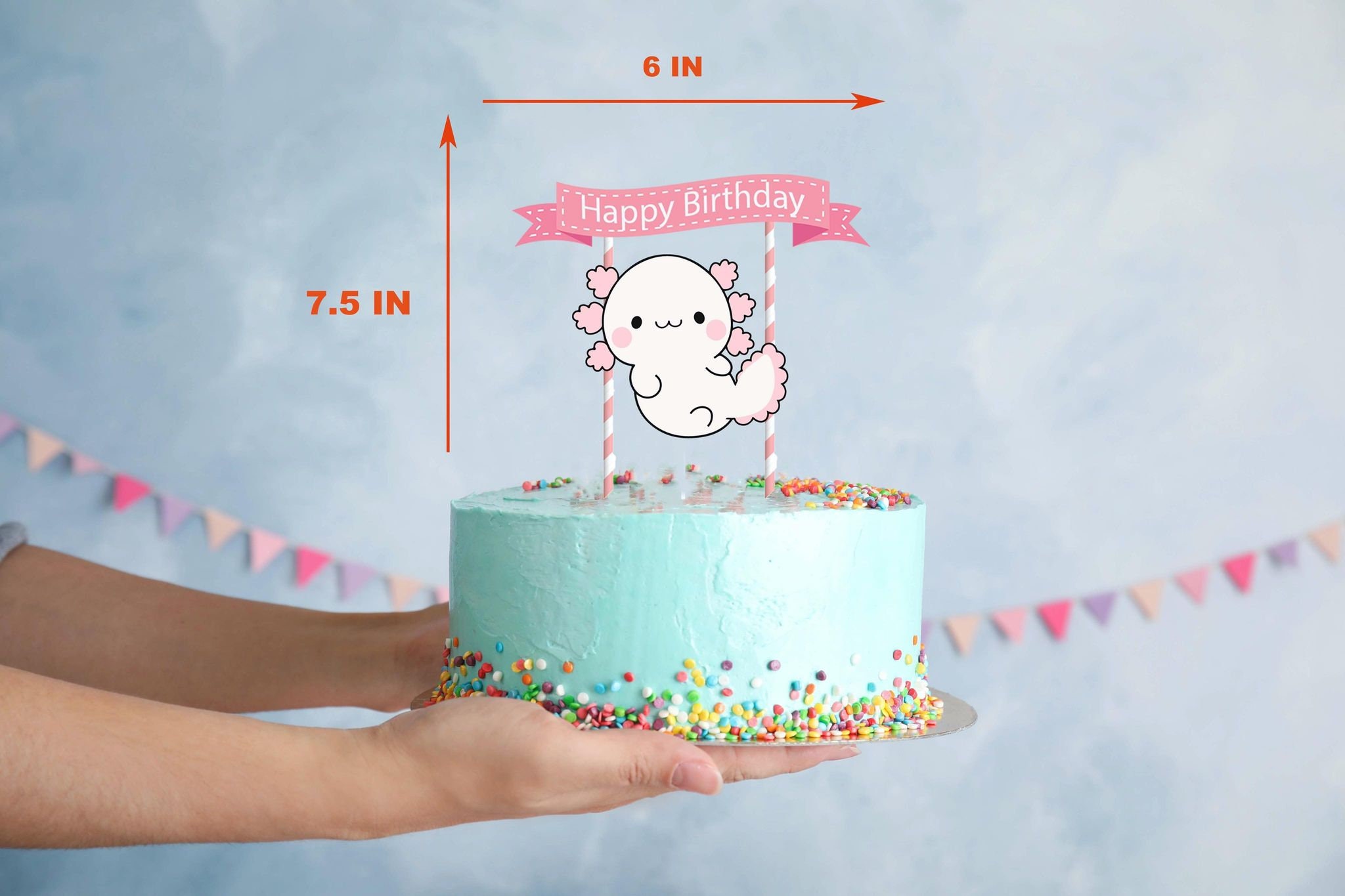 Adorable pink axolotl cartoon cake topper