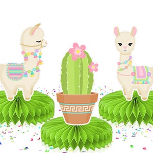 5 Pcs Llama Party Honeycomb Centerpieces Birthday| Baby Shower Decorations for Girl. Birthday Party Llama Cactus Theme Table Topper
