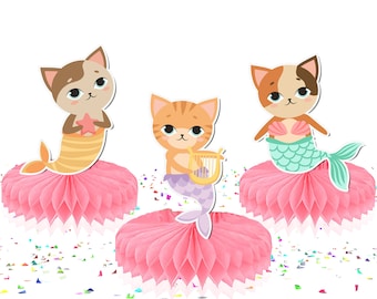 5 decorazioni a nido d'ape per gatti sirena - Incantevoli decorazioni da tavola per baby shower e feste di compleanno