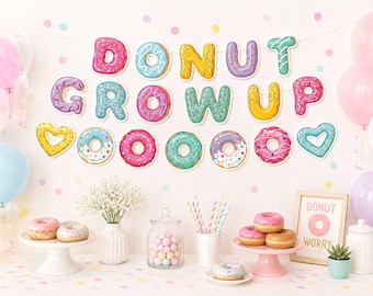 Donut Grow Up Banner – Colorful Donut-Themed Birthday Garland for Kids, Toddlers, or First Birthday Party – Sweet Shop Party Decor