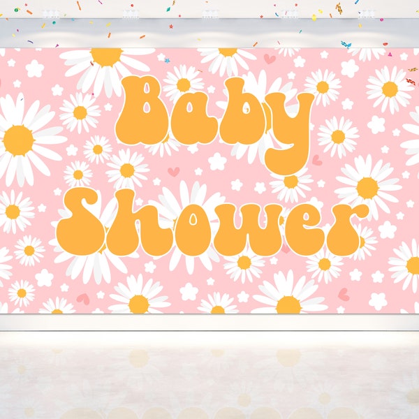 5x3FT Groovy Baby Shower Backdrop Party Decoration. Retro Floral Background for Baby Shower Party . Boho Flowers Theme Photo Banner .