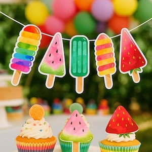 Popsicle Birthday Banner Cute Ice Cream Friends Party Supplies | Birthday Decorations for Cute Popsicles Theme