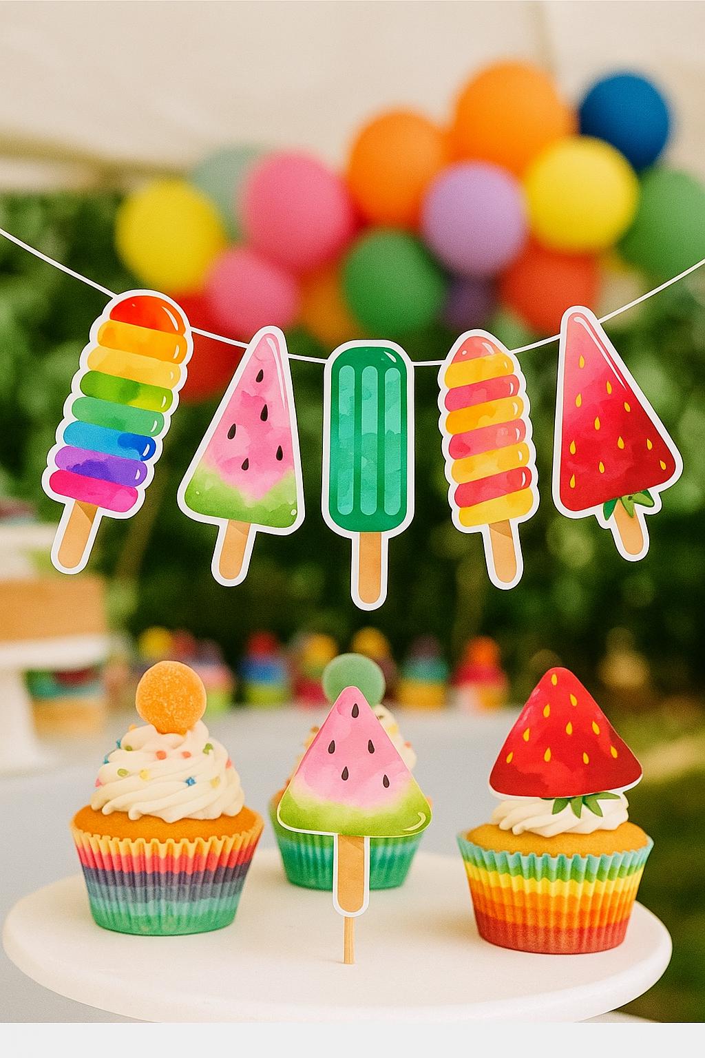 Popsicle Birthday Banner Cute Ice Cream Friends Party Supplies | Birthday Decorations for Cute Popsicles Theme
