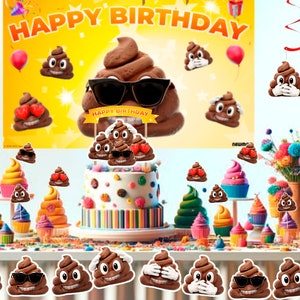 Happy Birthday NEWMOJI® Poop Party Backdrop 5x3 FT - Fun and Unique ...