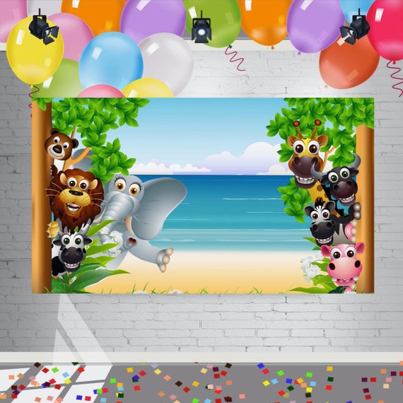 5x3ft Physical Jungle Animals Backdrop for Birthday Baby | Etsy