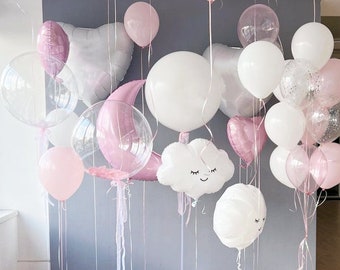 Enchanting Moon Pink and White Balloon Set - Perfect for Baby Showers, Birthdays, and Gender Reveals