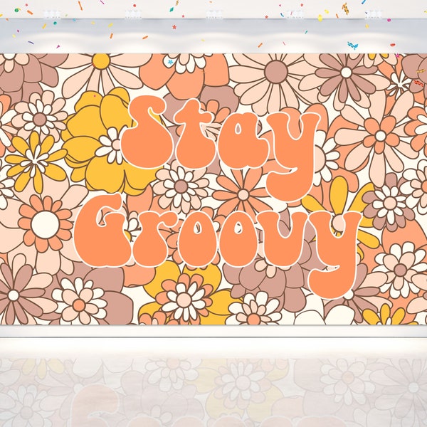 5x3FT Stay Groovy Baby Shower Backdrop Party Decoration. Retro Floral Background for Theme Party . Boho Birthday | Baby Shower Photo Banner
