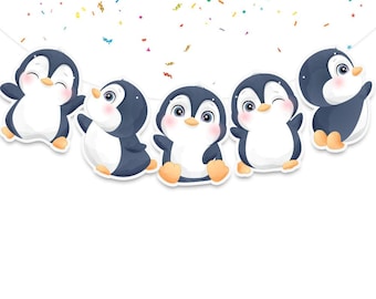 Penguin Birthday Banner Cute Penguins Winter Party Supplies Baby Shower | Birthday Decorations for Watercolor Ocean Animals