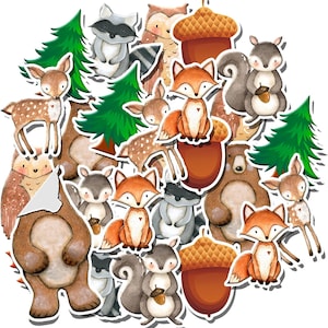Woodland Animals Stickers, Wildlife Decals, Case, Phone, Laptop, Computer, Water Bottles, Luggage, Gift Bag Forest Animals Party Favors