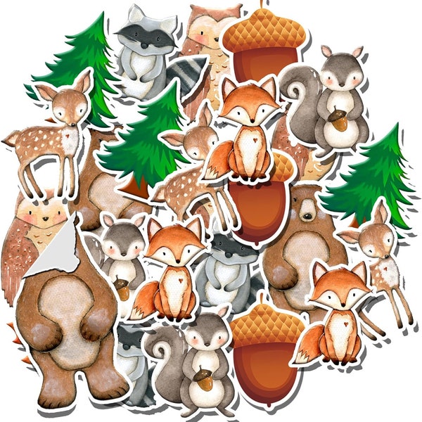 Woodland Animals Stickers, Wildlife Decals, Case, Phone, Laptop, Computer, Water Bottles, Luggage, Gift Bag Forest Animals Party Favors