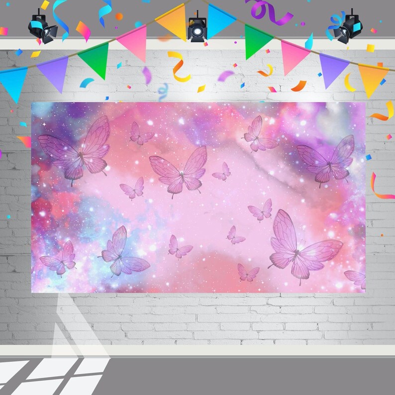 5x3FT Purple Butterflies Backdrop for Birthday and etc Party Decoration Butterfly Background for Birthday Pink Photo Banner