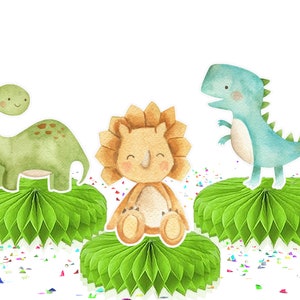 5 Pcs Little Dino Party Honeycomb Centerpieces Birthday Decorations for Dinosaur Party Theme Table Toppers