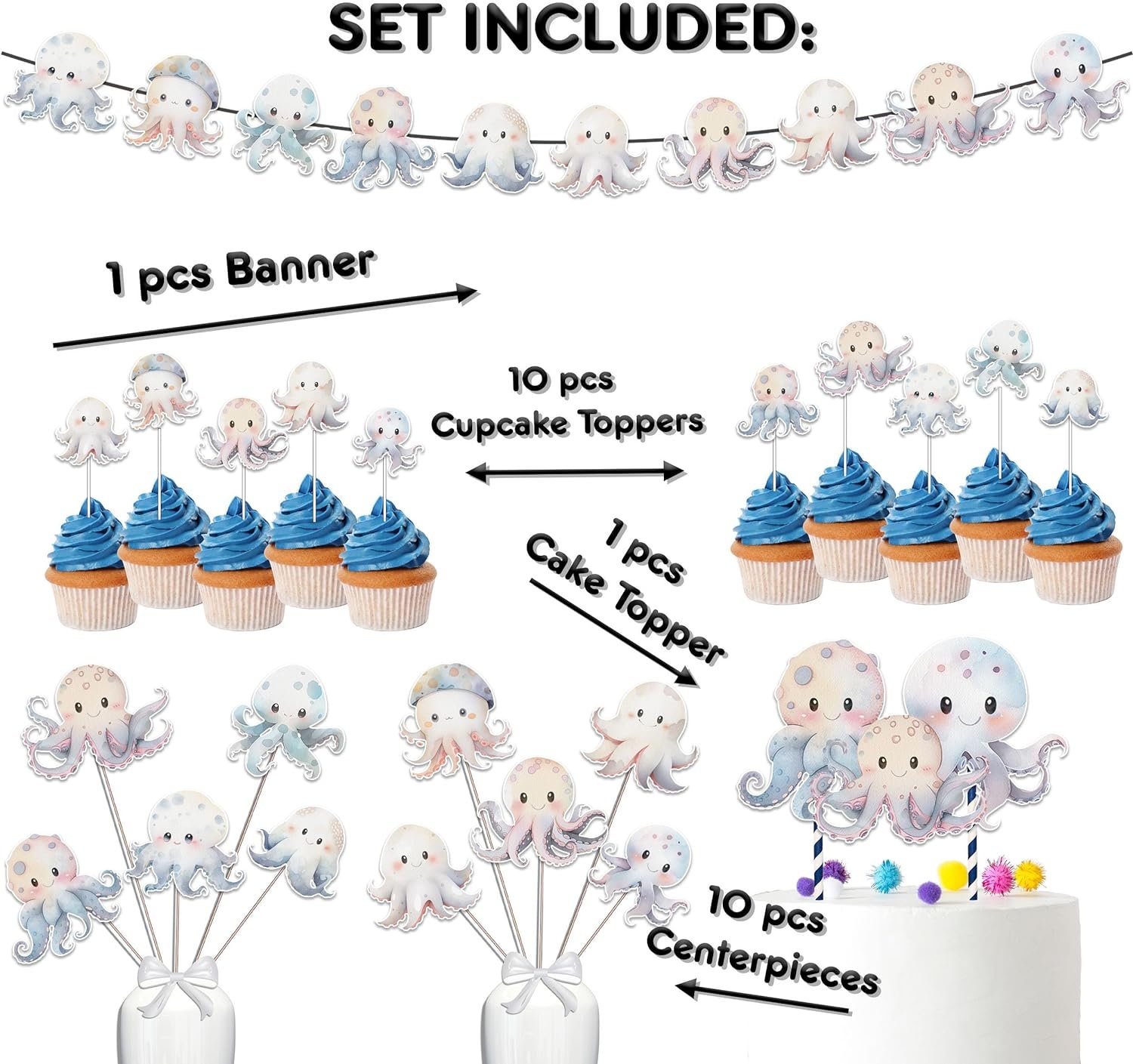 Octopus Baby Shower and Birthday Party Supplies Set - Banner ...