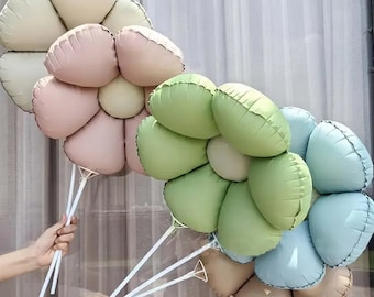 5 pcs Daisy Flower Balloon Set - Pastel Aluminum Film Balloons for Spring Celebrations, Baby Showers, and Garden Parties