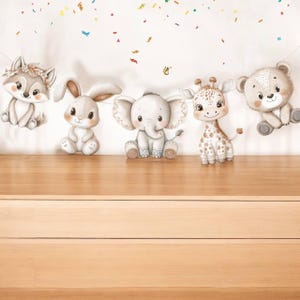 Animal Banner – 5 PCS Forest & Safari Animal Garland with White Ribbon – Woodland Jungle Baby Shower or Birthday Decoration
