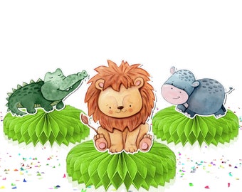 5 stuks jungledieren honingraatdecoraties - perfect voor babyshower en verjaardagsfeestje tafeldecoratie