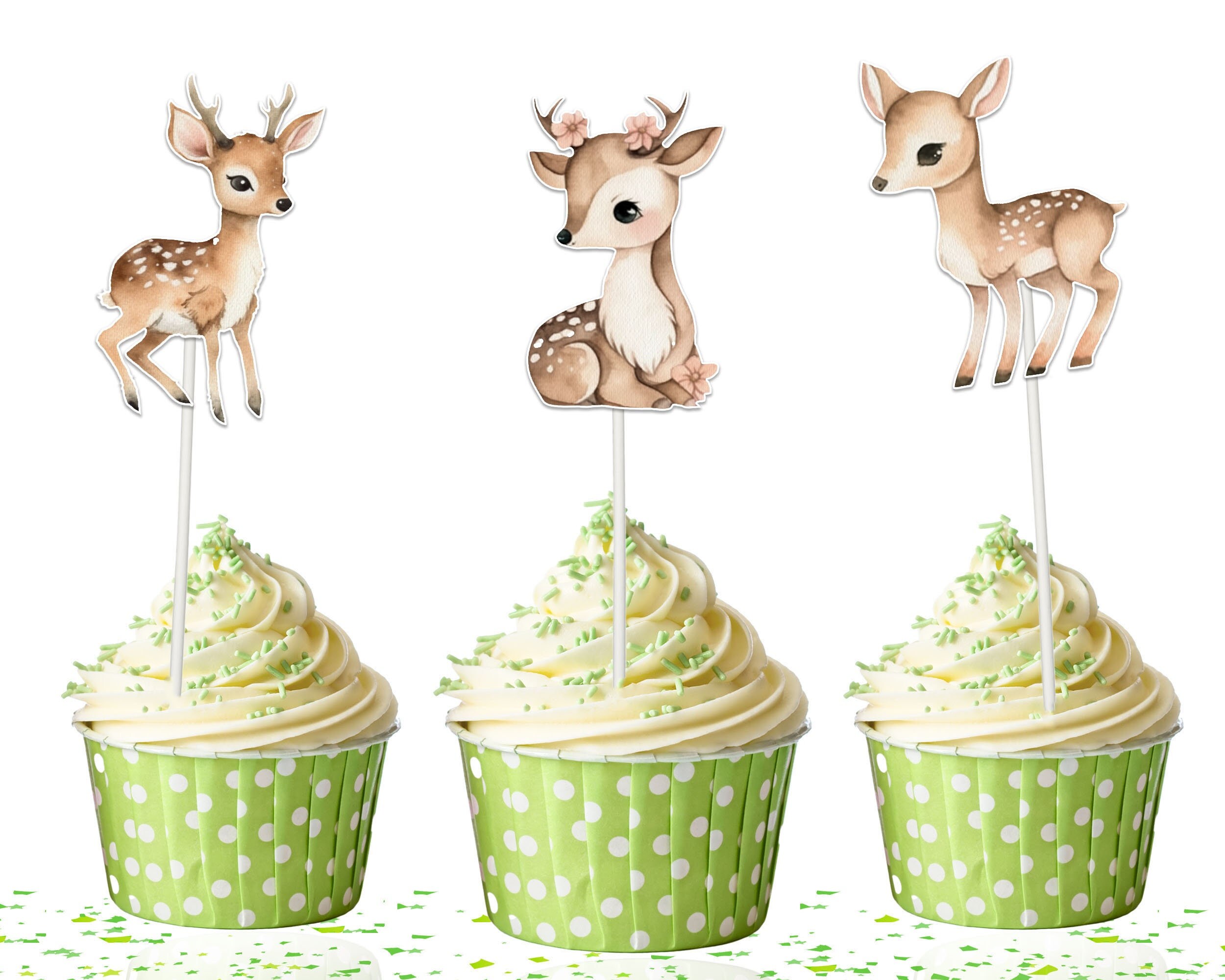 10 Pcs Rustic Deer Cupcake Toppers for Baby Shower and Birthday - Woodland Party Decor