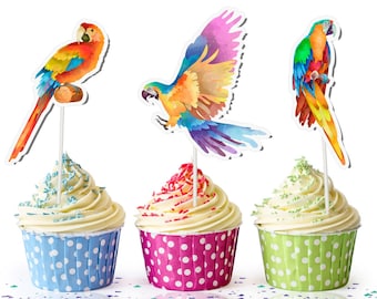 10 Pcs Ara Parrot Cupcake Toppers - Colorful Parrot Cake Decorations for Tropical Celebrations!