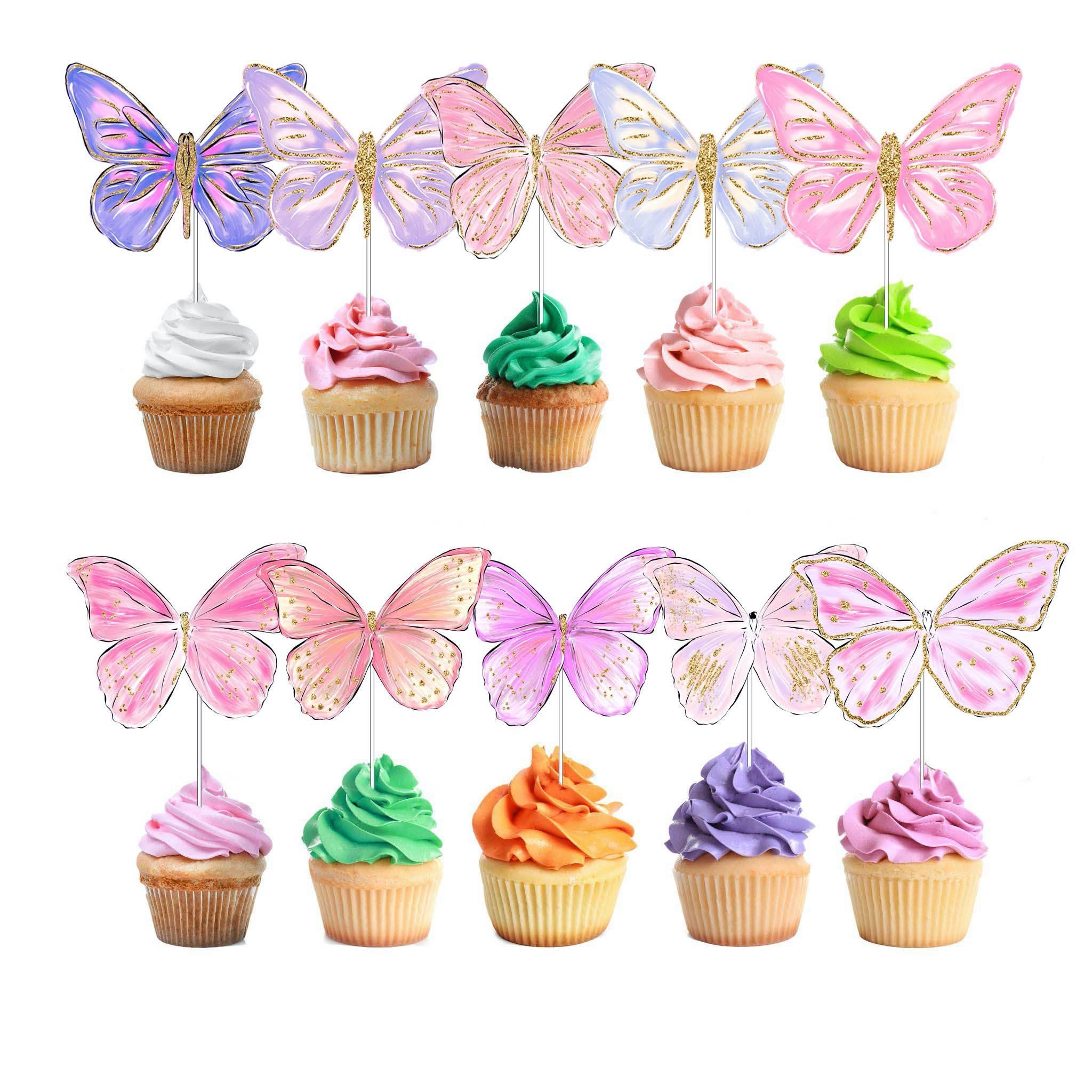 10-Piece Pink Butterfly Cupcake Toppers - Birthday Party Cake Decorations (UK Seller)