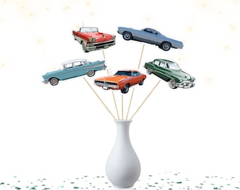 5 Pcs Large Vintage Classic Car Birthday Centerpieces | Classic vehicle Party Supplies|  Classic Retro Cars Birthday Table Decorations