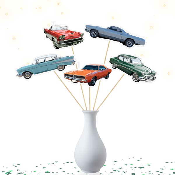 5 Pcs Large Vintage Classic Car Birthday Centerpieces | Classic vehicle Party Supplies|  Classic Retro Cars Birthday Table Decorations