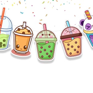 Boba Pool Party Birthday Banner Summer Milk Tea Theme Party Supplies | Birthday Decorations for Pool Party Bubble Tea Theme