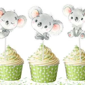10 Pcs Koala Cupcake Toppers Eucalyptus Theme for kids | Baby Koala Party Supplies for Birthday , Baby Shower | Koala Decoration