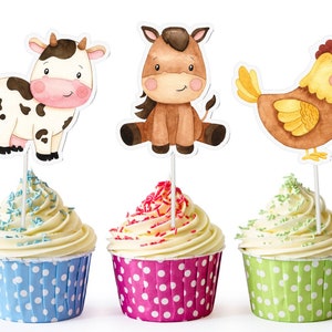 10 Pcs Farm Cupcake Toppers Boho Farm animals Theme | Farm animals Party Supplies for Birthday , Baby Shower | Farm Theme Decoration
